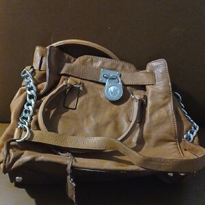 Michael Kors Tan Leather Shoulder Bag with Silver Accents